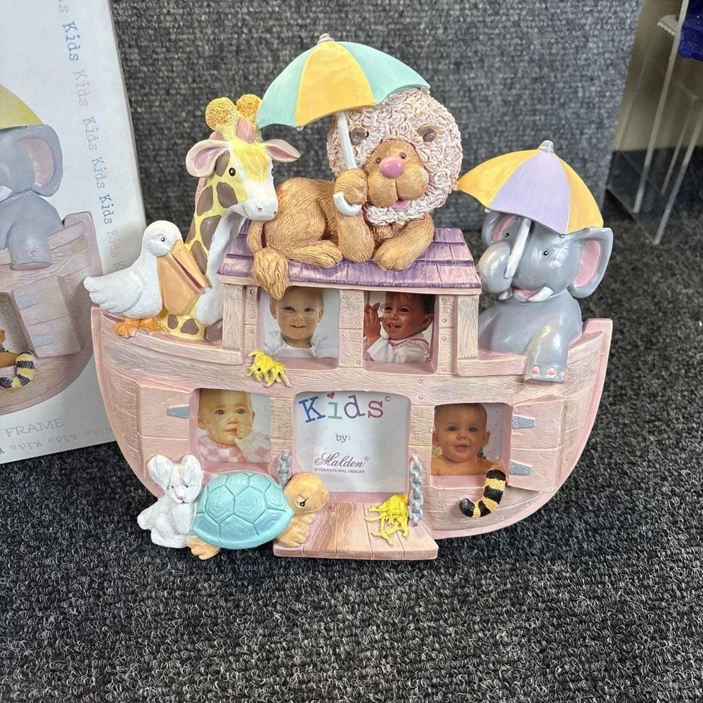 Vtg~Malden Designs~Hand Painted Noah's Ark Themed Girl Picture Frame